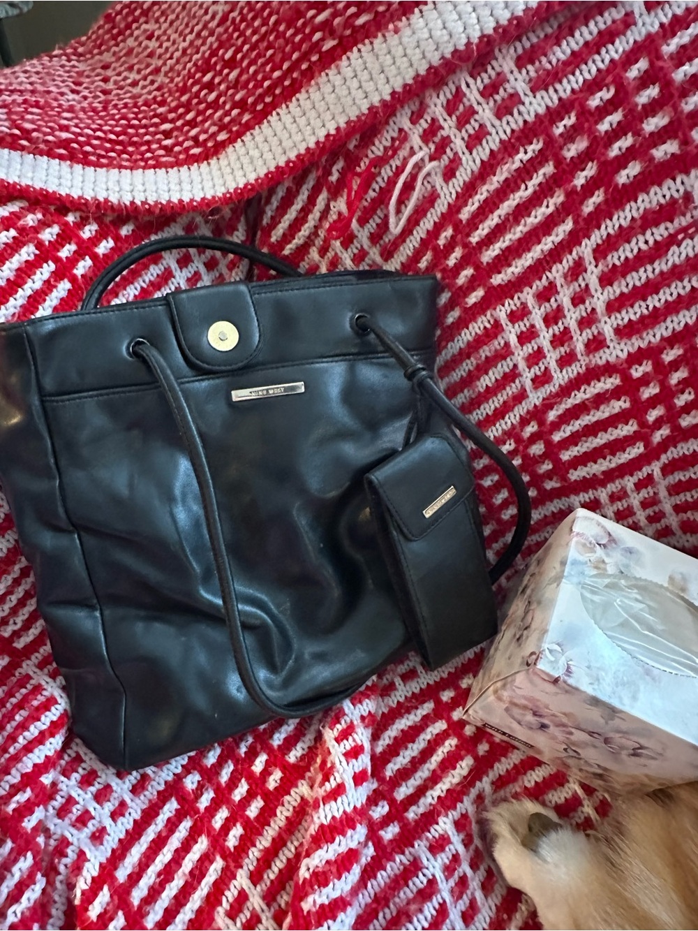 Nine West Black Leather Tote with Matching Pouch